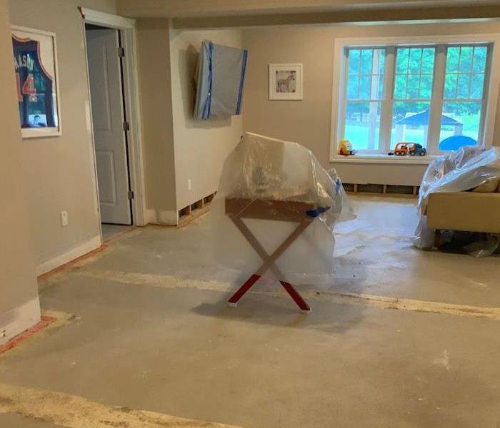 Room with carpet and baseboards removed with subfloor visible