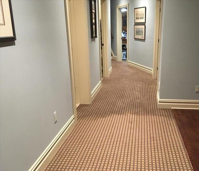wet carpet in office hallway