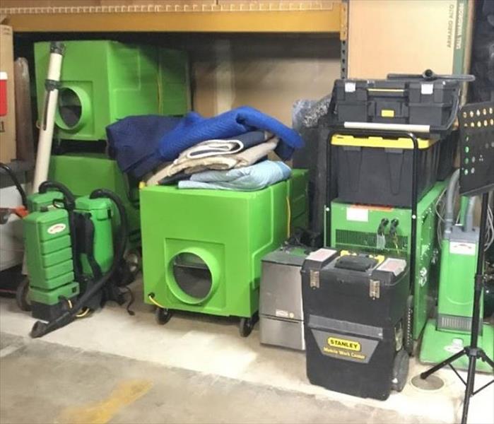 SERVPRO restoration equipment inside of storage faciilty